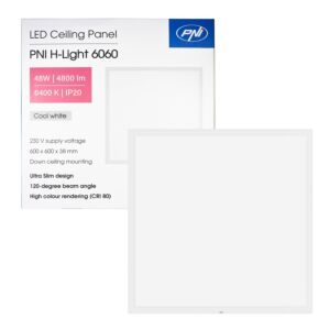 Painel LED PNI H-Light 6060 48W, 600x600mm, 4800lm, 6400K, interior, encastrado