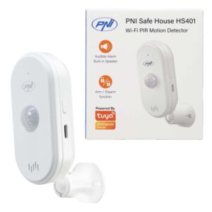 Sensor de movimento PNI SafeHouse HS401 PIR com Wi-Fi, compatível com o aplicativo Tuya, alarme sonoro de 80 dB, alto-falante integrado