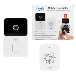 Campainha de vídeo WiFi PNI Safe House IDB15, visão noturna, IP54, bateria integrada, controle pelo aplicativo Tuya