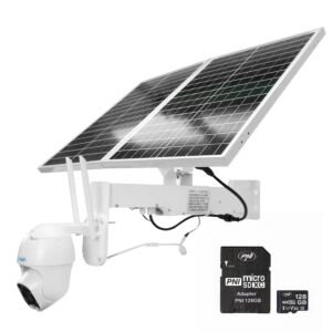 Kit de câmera de vigilância PNI IP60 com transmissão ao vivo, painel solar, 2MP, GSM 4G e cartão microSD PNI de 128GB.
