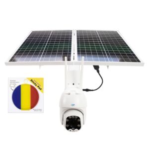 Kit de câmera de vigilância PNI IP60 com transmissão ao vivo, painel solar, 2MP, GSM 4G e bandeira adesiva.