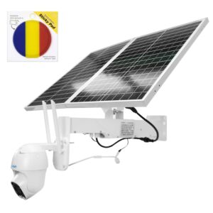 Kit de câmera de vigilância PNI IP60 com transmissão ao vivo, painel solar, 2MP, GSM 4G e bandeira adesiva.