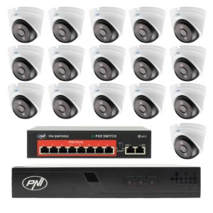 Pacote de videovigilância com 16 câmeras, switch e cabos