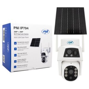 Câmera de vigilância por vídeo PNI IP794 com Wi-Fi, PTZ, lente dupla 2MP + 2MP, painel solar de 5,5 W, bateria de bloco de 8000mAh