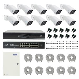 Pacote PNI House IP816 NVR com 10 câmeras PNI IP780 4MP, fonte, switch, cabos, plugues e divisores