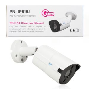 Câmera de videovigilância PNI IP818J, POE, bullet 8MP, luz negra, lente 2,8 mm, para uso externo, branca
