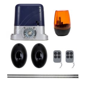 O kit de automação de portão PNI AP800D inclui rack de motor de 4m, fotocélulas, controle remoto, lâmpada, desenvolvimento de 230V 1100 N e 8