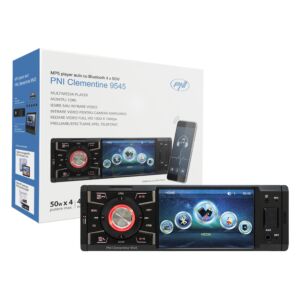 Leitor MP5 Clementine 9545 1DIN display de 4 polegadas, 50Wx4, Bluetooth, rádio FM, SD e USB, 2 RCA video IN / OUT