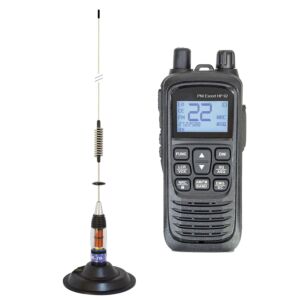 Kit de estação de rádio CB portátil PNI Escort HP 92 multi-padrão 4W, 12-24V AM-FM com antena CB PNI ML70 com ímã
