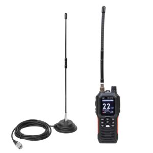 Pacote de estação de rádio CB portátil PNI Escort HP 102 multi-padrão, 4W, 12V-24V, AM-FM com antena CB PNI Extra 40 com ímãs.