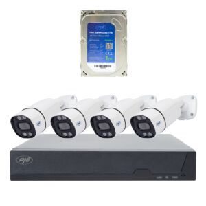 Kit de videovigilância PNI House IPMAX POE 8, NVR com 4 câmeras e HD PNI SafeHouse de 1TB.