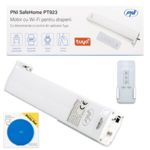 Kit motor inteligente para cortinas, cortinas PNI SafeHome PT923 WiFi com almofada adesiva azul incluída.