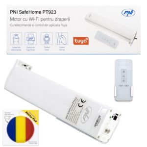 Kit motor inteligente para cortinas, cortinas PNI SafeHome PT923 WiFi com bandeira adesiva incluída.