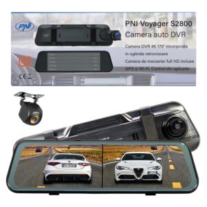 Câmera DVR automotiva PNI Voyager S2800 UHD 4K 170° embutida no espelho retrovisor, 9,66 polegadas, tela sensível ao toque IPS, monitor