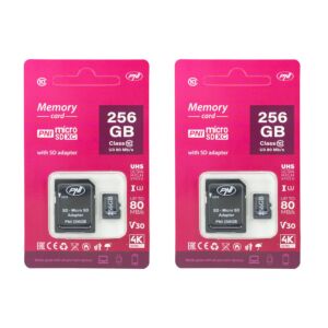 Pacote de cartão de memória PNI MicroSD de 2 peças com adaptador SD Classe 10, 80 Mb/s, V30