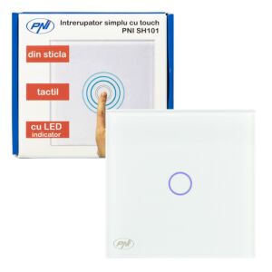 Interruptor simples com toque PNI SH101 em vidro, branco com indicador LED