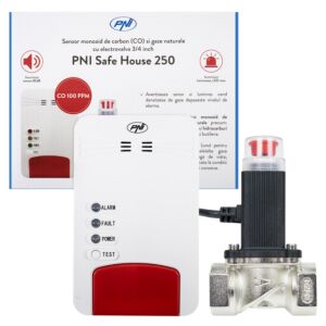 PNI Safe House Dual Gas 250 kit com sensor de monóxido de carbono (CO) e gás natural e válvula solenóide