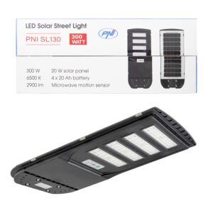 Lâmpada de iluminação pública PNI SL130 20W, com painel solar embutido de 20W, 6500K, 2900lm, 4 x bateria embutida de 20Ah, s