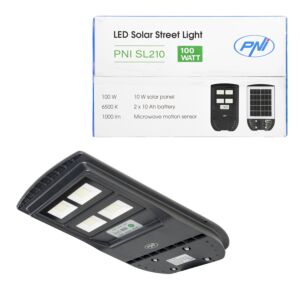 Lâmpada de luz de rua PNI SL210 6.5W com painel solar embutido 10W, 6500K, 1000lm, 2 x bateria embutida de 10Ah,