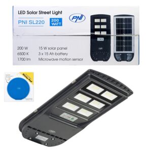 Pacote PNI SL220 200W Luminária de Iluminação Rua com Painel Solar Embutido + Presente Sticky Pad Blue