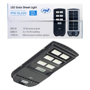 Lâmpada de iluminação pública PNI SL220 13W, com painel solar embutido 15W, 6500K, 1700lm, 3 x bateria embutida de 15Ah, s