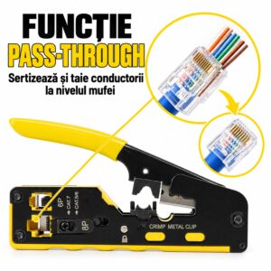 Alicate PNI SR7 para cortar, crimpar e desencapar cabos UTP e FTP, além de crimpar conectores RJ11, RJ12, RJ45, CAT5, CAT6, CAT7 e CAT8.