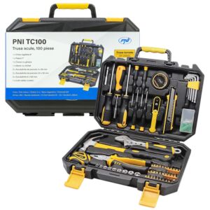Kit de ferramentas manuais PNI TC100, 100 peças, material aço carbono e cromo vanádio, caixa de plástico