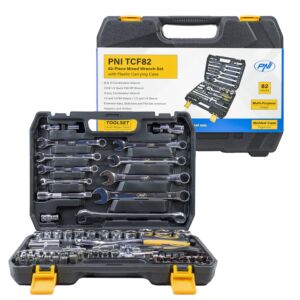 Conjunto multifuncional com chaves tubulares e fixas PNI TCF82, 82 peças, caixa plástica