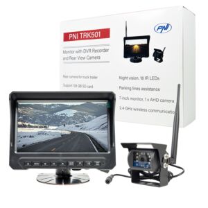 Câmera e monitor sem fio com LCD PNI TRK501 com função DVR, slot para cartão micro SD, LEDs IR, para caminhão