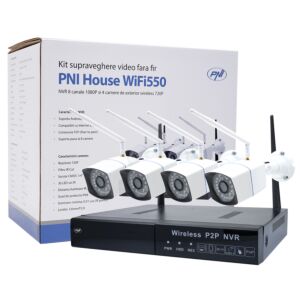 Kit de vigilância por vídeo PNI House WiFi550 NVR e 4 câmeras sem fio, 1.0MP
