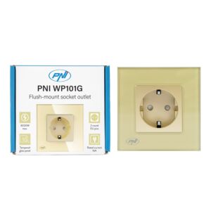 Soquete simples embutido PNI WP101G com moldura de vidro, cor dourada dourada, 16A 3000W