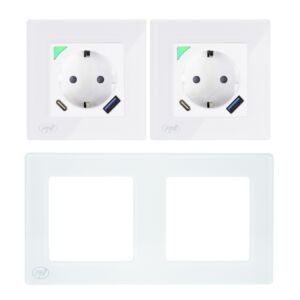 Kit de tomada dupla inteligente WiFi PNI SmartHome WP202 com estrutura de montagem embutida, controle de internet