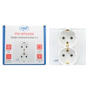 PNI WP222W soquete embutido simples x2 com moldura de vidro branco