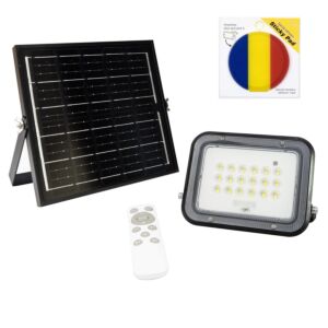 Kit de refletor LED PNI GreenHouse WS50 PRO de 50W com painel solar de 6W e bandeira adesiva inclusa.