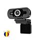 Webcam PNI CW2860 Full HD 4MP, com USB, clipe para fixação, microfone embutido e bandeira adesiva inclusa.